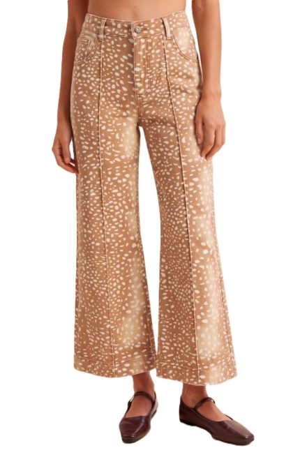 Deer Printed Stretch Denim Flare Pants
