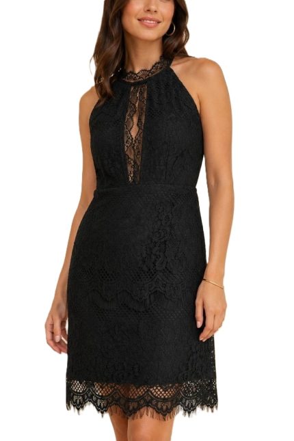Lace Halter Keyhole Dress