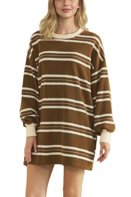Coastal Breeze Stripe Sweatshirt Dress