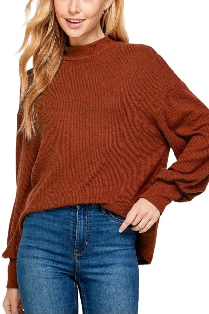 Brushed Rib Mock Neck Sweater