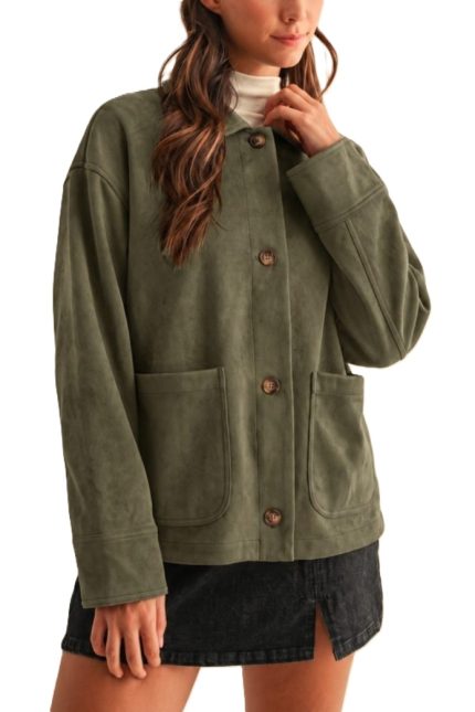 Suede Button Down Oversized Jacket