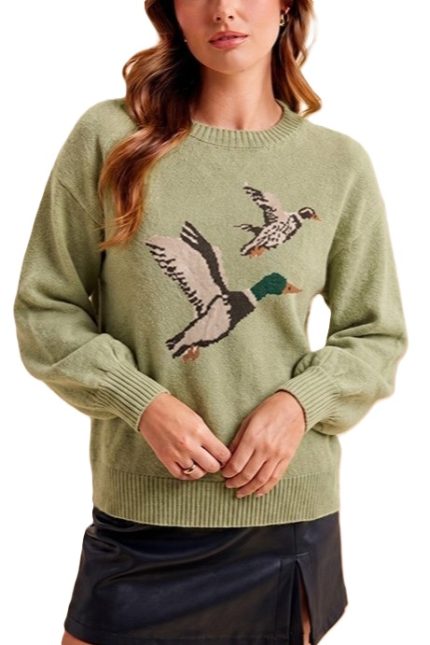 Mallard Duck Intarsia Oversize Pullover Sweater
