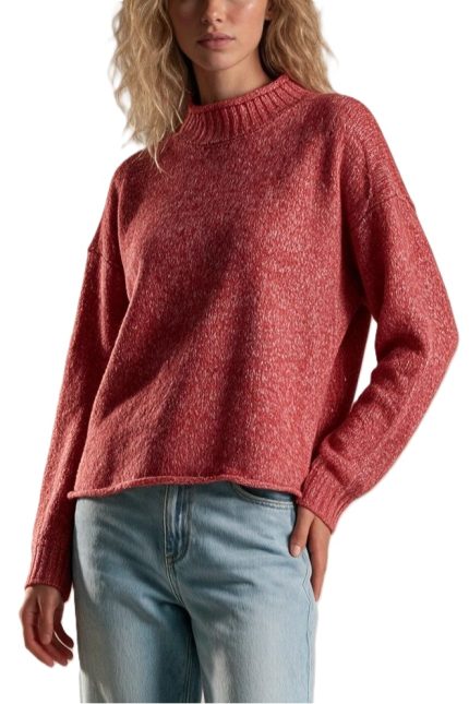 Melange Knit Mock Neck Pullover Sweater