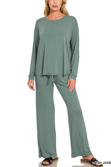 Round Neck Oversized Long Sleeve Top And Pants Set