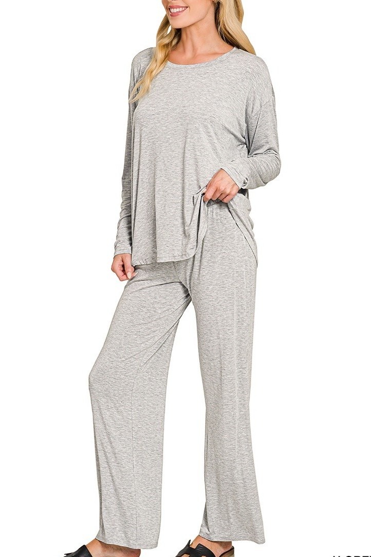 Plus Round Neck Oversized Long Sleeve Top And Pants Set