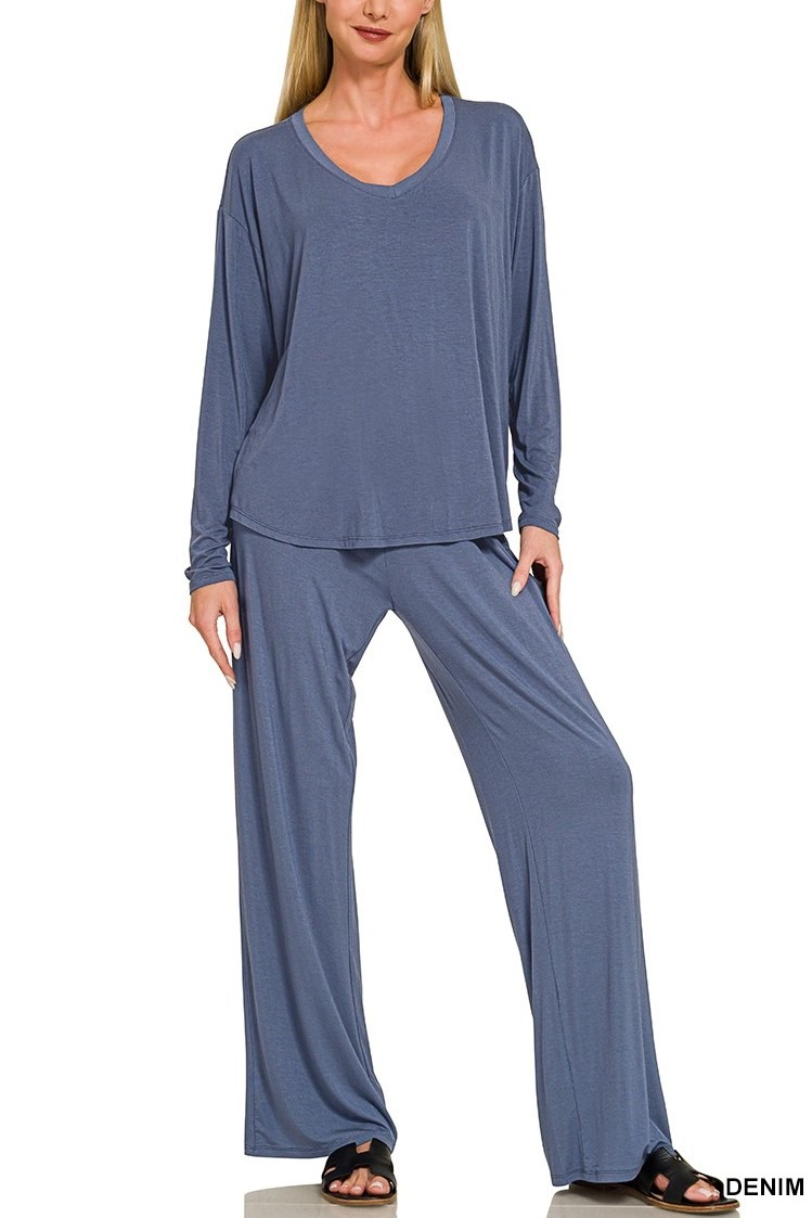 V-neck Oversized Long Sleeve Top And Pants Set