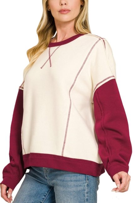 Fleece Color Block Exposed Seam Pullover