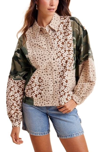 Military Camouflage Floral Patchwork Overshirt