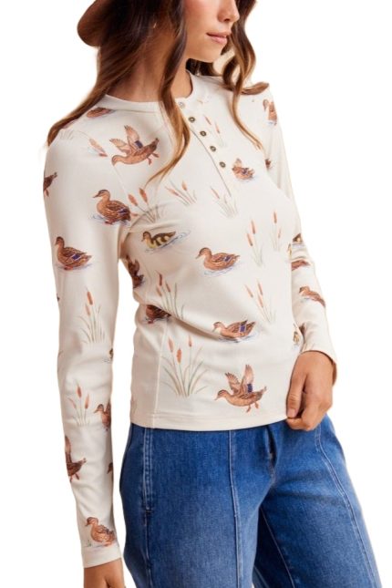 Mallard Print Henley Knit Top
