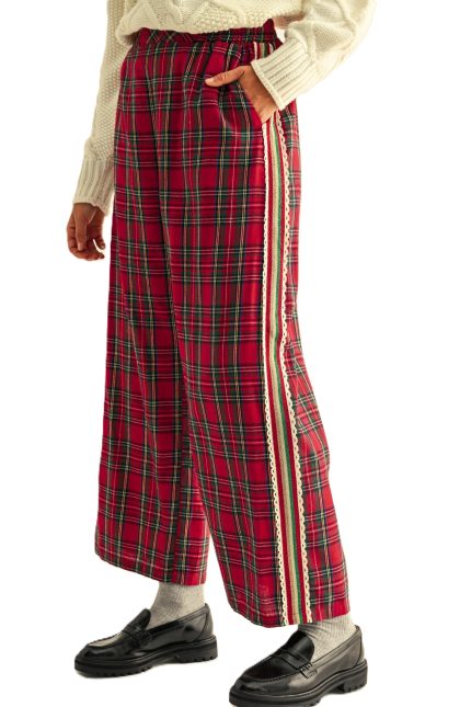 Christmas Tartan Check Side Stripe Detail Pants