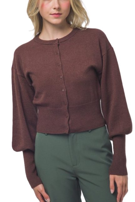Balloon-sleeve Shrunken Cardigan