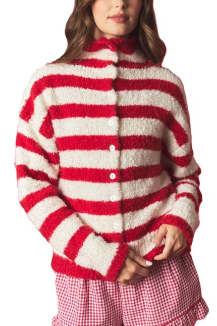 Stripe Mock Neck Cardigan