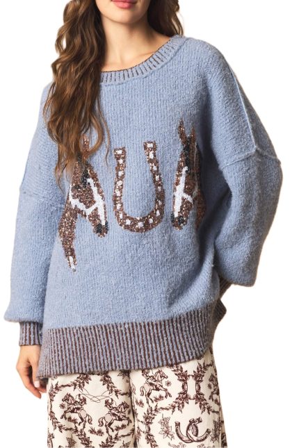 Horse And Horse Shoe Sequins Oversized Sweater