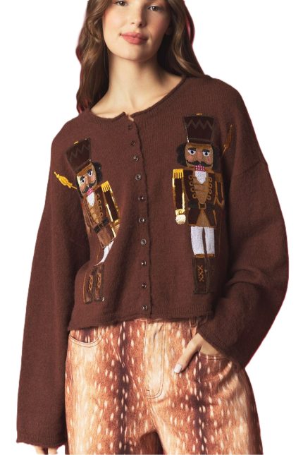 Nut Cracker Sequins Rolled Edge Cardigan