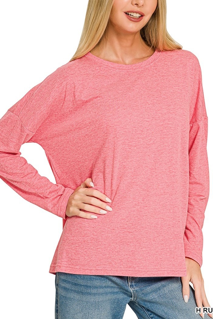 Cotton Boyfriend Round Neck Long Sleeve Tee