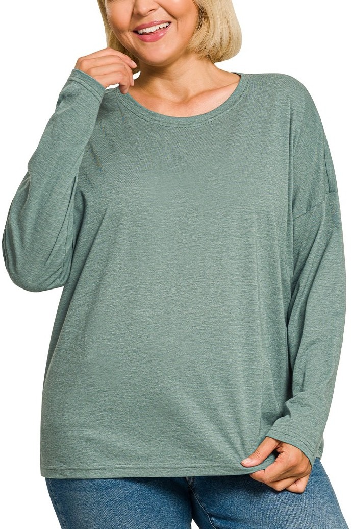 Plus Cotton Boyfriend Round Neck Long Sleeve Tee