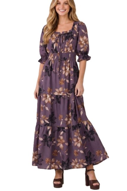 Woven Floral Print Maxi Dres
