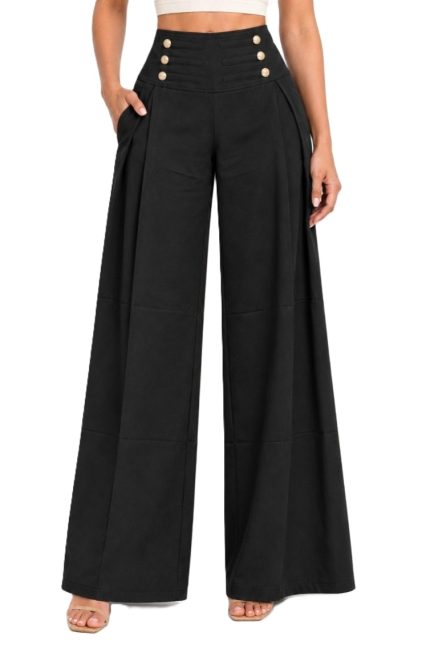 Wide Leg Pants With Fireman Clasps