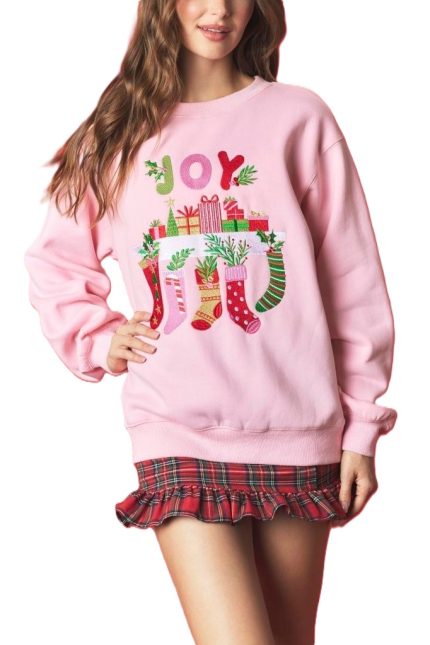 Joy And Present Embroidery Fleeced Terry Sweatshirt