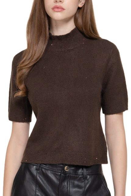 Short Slv Mock Neck Lurex Sweater Top