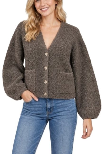 Bouclé Balloon-sleeve Cardigan