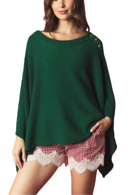 Shoulder Button Detailed Knit Poncho