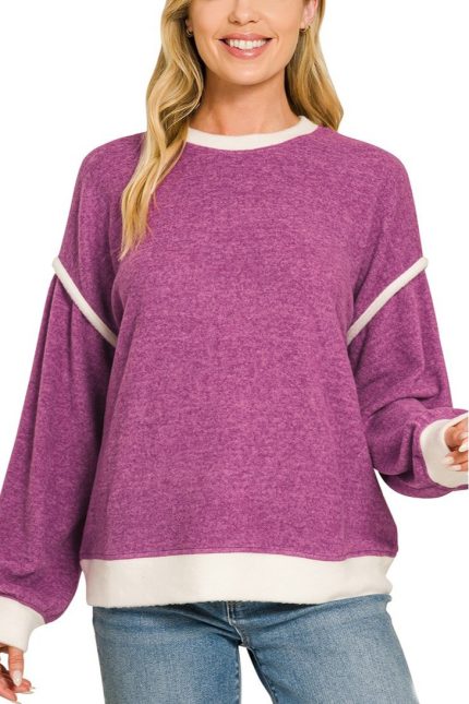 Brushed Melange Hacci Contrast Trim Sweater