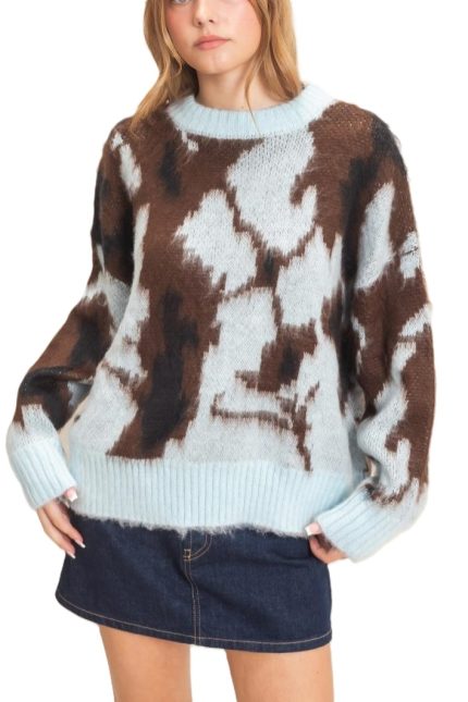 Abstract Jacquard Mock Neck Sweater