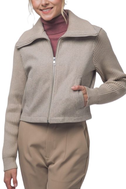 Knit Contrast Long Sleeve Jacket