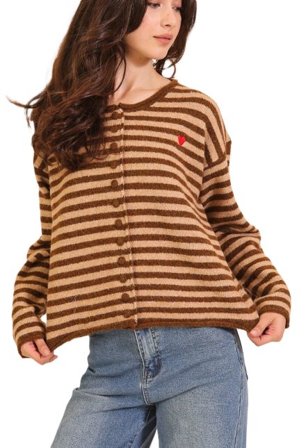 Striped Button Front Knit Cardigan