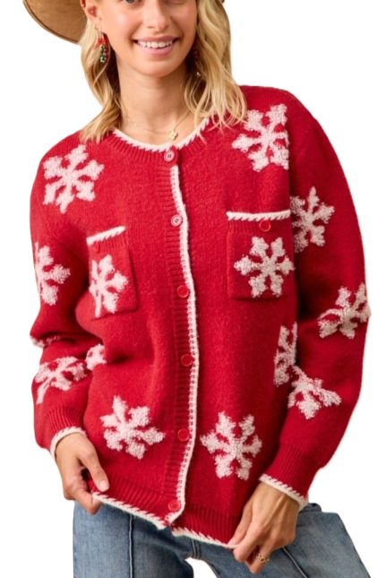 Snowflake Pattern Christmas Sweater Cardigan