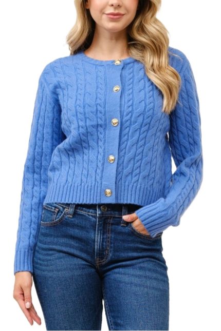 Round Neck Cable Cardigan