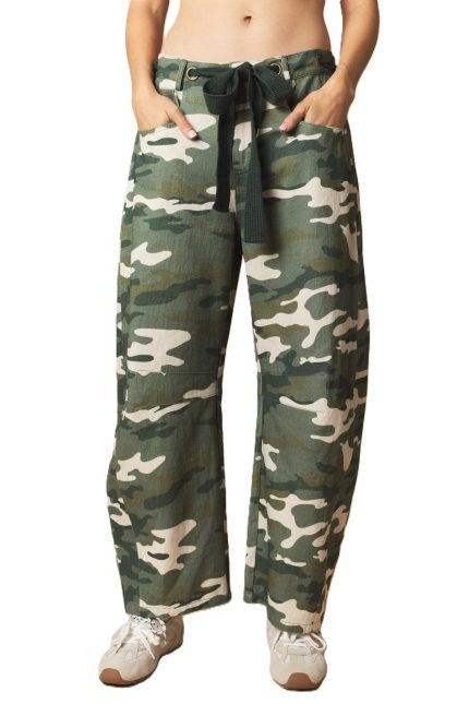 Waist Bow Tie Camo Print Barrel Pants