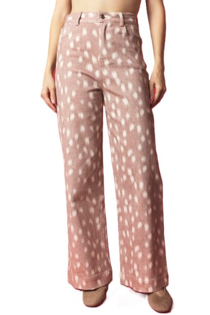 Stretch Wide Leg Printed Twill Pants