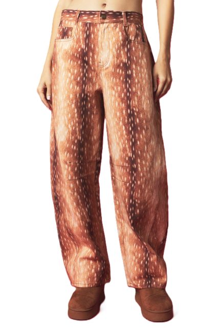 Back Buckle Strap Bambi Printed Barrel Jean