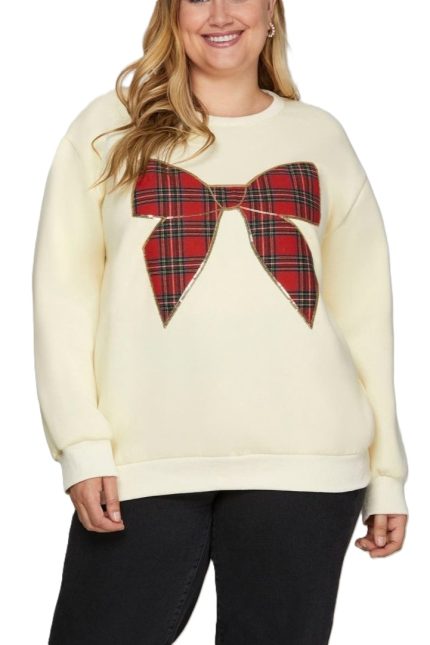 Plus Christmas Plaid Bow Knit Top