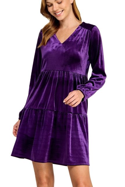 Velvet V-neck Tiered Dress