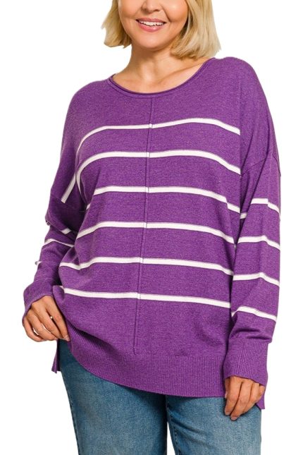 Plus Viscose Thin Striped Sweater