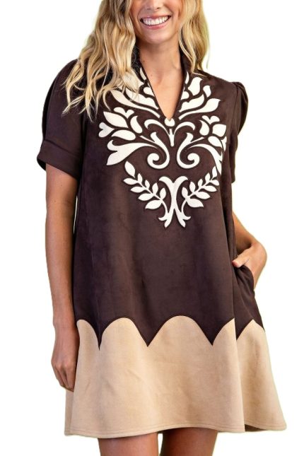 Faux Suede V-neck Dress
