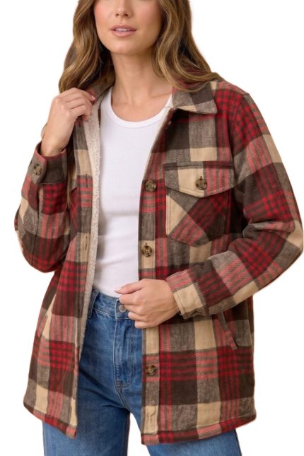 Collared Long Sleeve Plaid Button Up Jacket