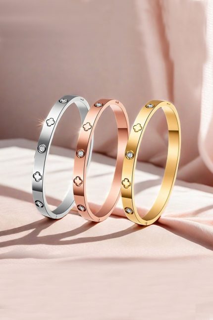 Clover & Cz Stainless Steel Bangle Pack Of 4