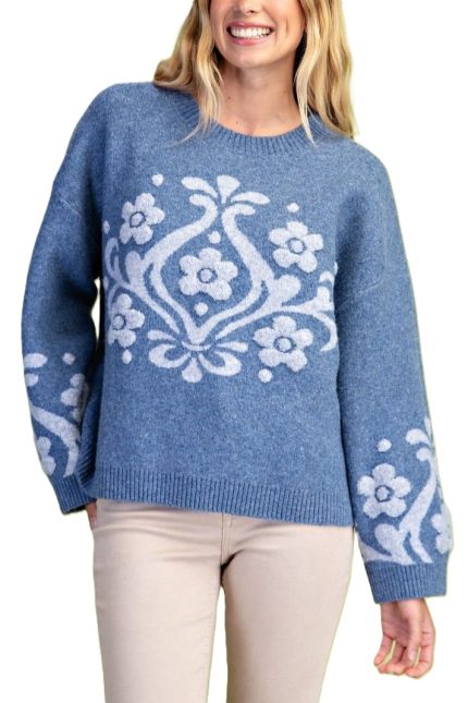 Botanical Textured Print Sweater