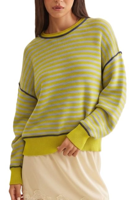 Contrast Trim Stripe Sweater