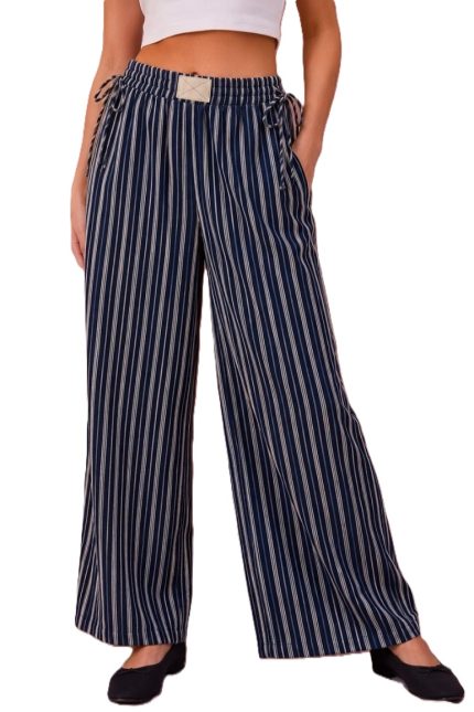 Striped Drawstring Wide Leg Pants