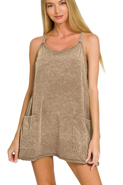 Acid Washed Mini Dress With Built-in Romper Liner