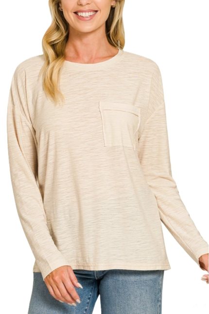 Soft Slub Long Sleeve With Front Pocket