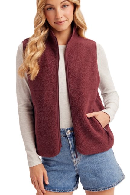 Soft Sherpa Fleece Zipper Oper Front Mock Neck Vest