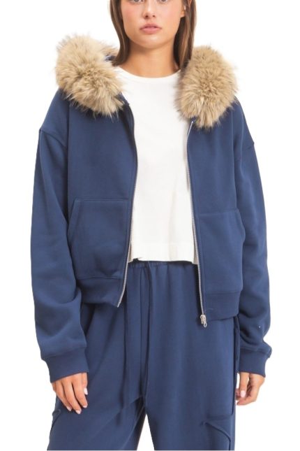 Detachable Fur Zip Up Hoodie