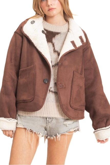 Reversible Faux Suede And Sherpa Jacket