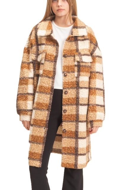 Plaid Teddy Longline Shacket